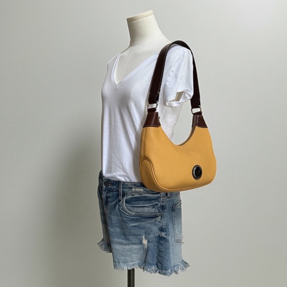 Authentic Dooney & Bourke Yellow Brown Leather Shoulder Hobo Bag - Picture 13 of 13